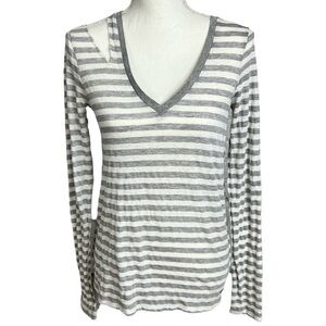 N:Philanthropy Manhattan V Neck Tee Size S Heather Grey Stripe Shoulder Cut Out